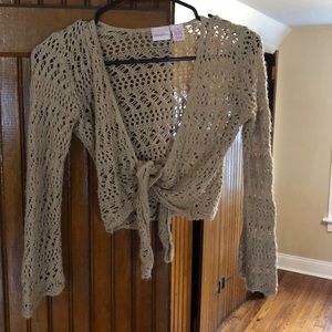 Cropped crochet tie cardigan